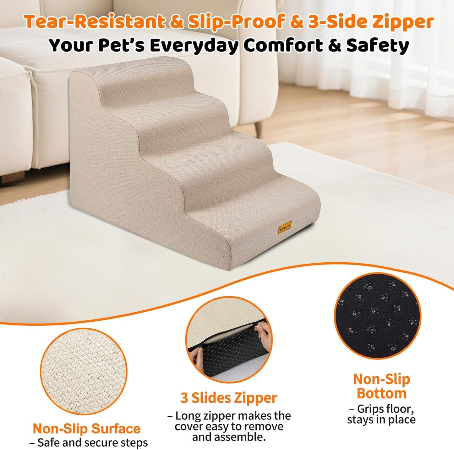 Gimars Upgraded 55CM Long Wide Steps 2 Step Dog Stairs for Small, Medium & Senior Dogs, 30CM High Ramp with 33D High-Density Foam, Linen Cover, Non-Slip Base, Supports 30KG, for Bed & Sofa