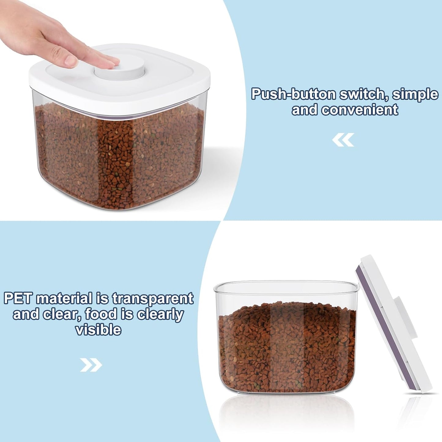 6 lbs Airtight Dog Cat Food Storage Container and Dog Treat Containers BPA-Free, PET Clear Stackable Pet Storage Bin, 1-Cup Scoop, 1-Sponge cleaning brush, Pop Top, With handle, Easy Mobility-Medium