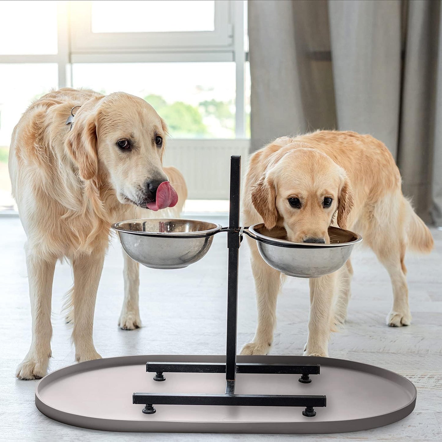 DogBuddy Dog Food Mat - Waterproof Dog Bowl Mat, Silicone Pet Mat for Food and Water Bowls, Nonslip Pet Feeding Mat with Edges, Dogs Food Mats for Floors, Puppy Supplies (Small, White Sand)