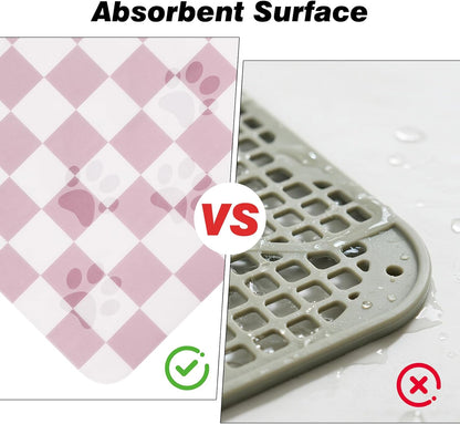 CooRug Checkered Dog Food Mat, Absorbent Leak-Proof Pet Feeding Mat, Quick Dry Cat Food Mat for Messy Drinkers 12" x 20" Khaki