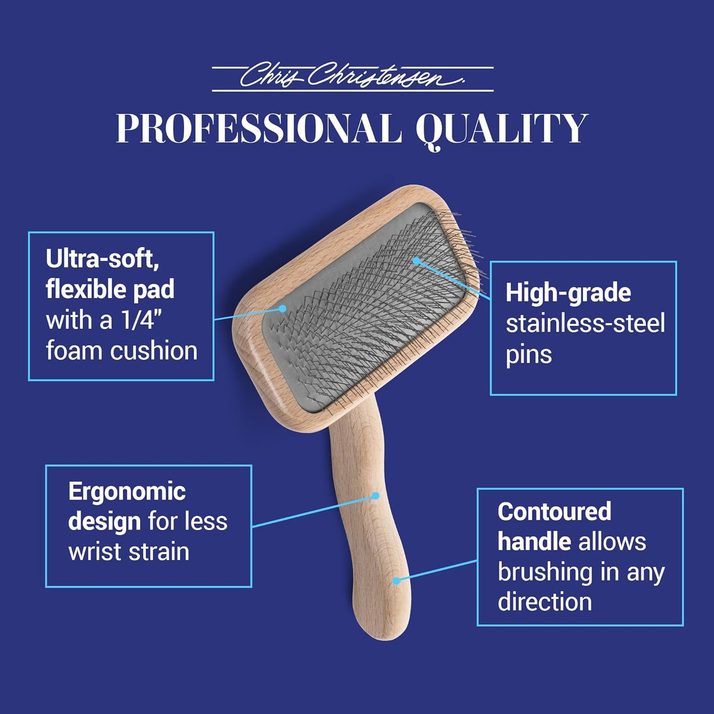Chris Christensen Mark III Slicker Brush for Dogs, 12mm Pins, Groom Like a Pro, Handcrafted Lightweight Beechwood Ergonomic Handle, Stainless Steel Pins, A5III Medium. Made in Germany.