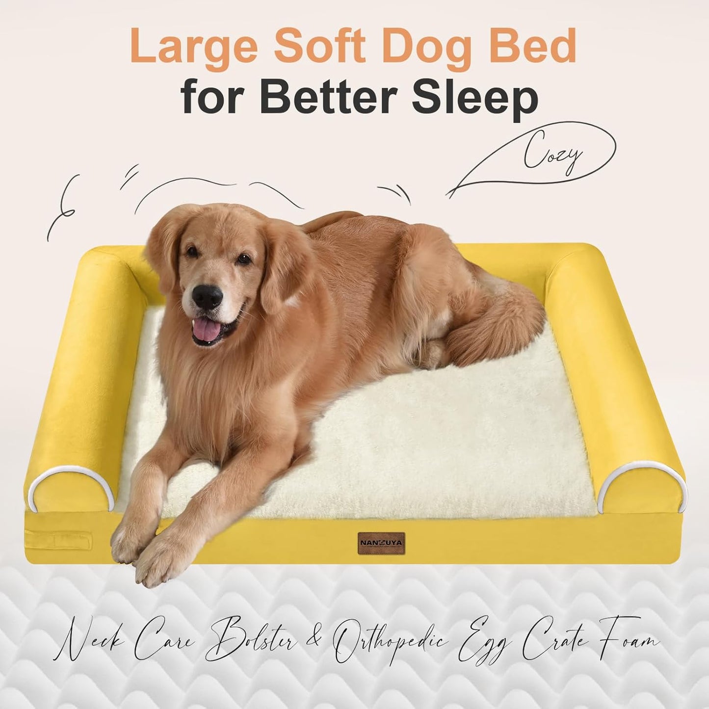 Large Dog Bed Orthopedic Washable: Beds Bolster XL Bed Large Big Dogs Memory Foam Couch Sofa Waterproof with Removable Cover