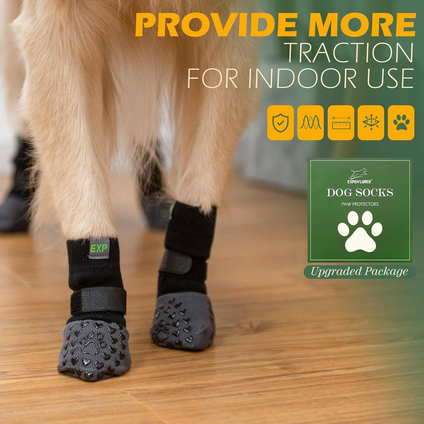EXPAWLORER Anti Slip Dog Socks to Prevent Licking Paws, Dog Shoes for Hot Pavement Walk, Dog Booties for Hardwood Floors, Dog Boots & Paw Protectors with Grippers for Small Medium Large Senior Dogs M