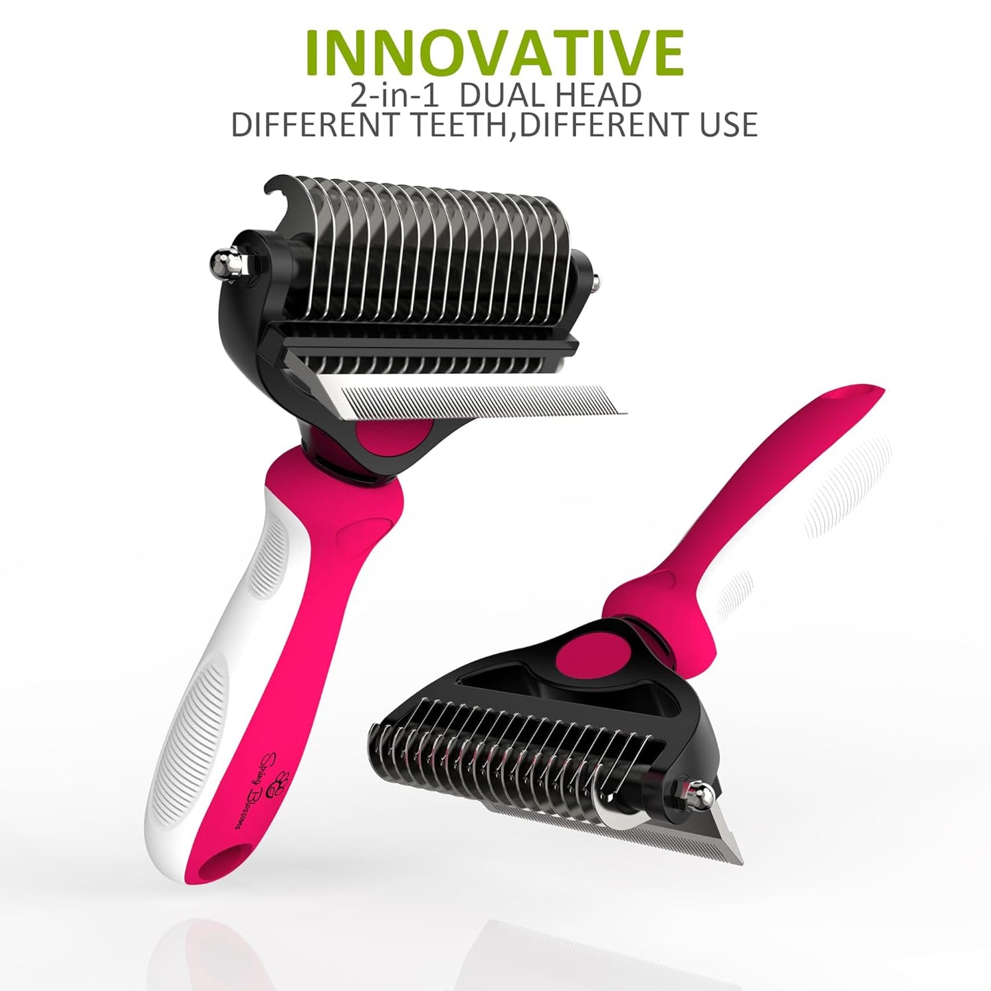 Spring Blossoms-2 in 1 Professional Grooming Rake for Cats & Dogs-Dematting Comb for Easy Mats & Tangles Removing,Pet Brush Safe No More Nasty Shedding and Flying Hair (Orange)