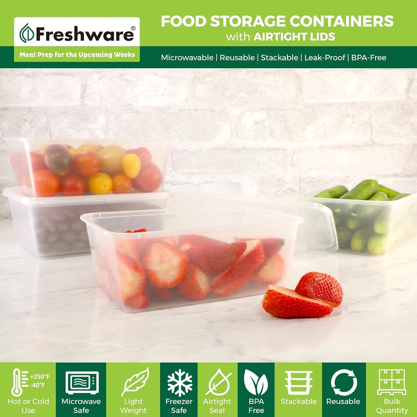 Freshware Food Storage Containers [36 Set] 16 oz Plastic Deli Containers with Lids, Slime, Soup, Meal Prep Containers | BPA Free | Stackable | Leakproof | Microwave/Dishwasher/Freezer Safe