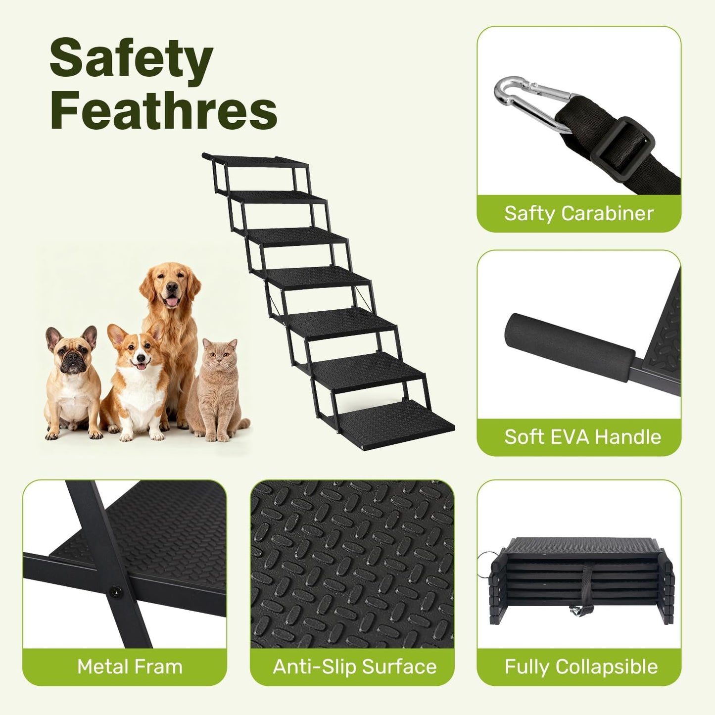 Foldable Dog Car Steps - Upgraded Non-Slip Pet Stairs for Large Dogs, Portable Metal Frame Dog Ramps for High SUV, Truck and Cars, Lightweight Pet Ladder with High Load-Bearing Capacity (6 Steps)