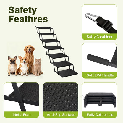 Foldable Dog Car Steps - Upgraded Non-Slip Pet Stairs for Large Dogs, Portable Metal Frame Dog Ramps for High SUV, Truck and Cars, Lightweight Pet Ladder with High Load-Bearing Capacity (6 Steps)