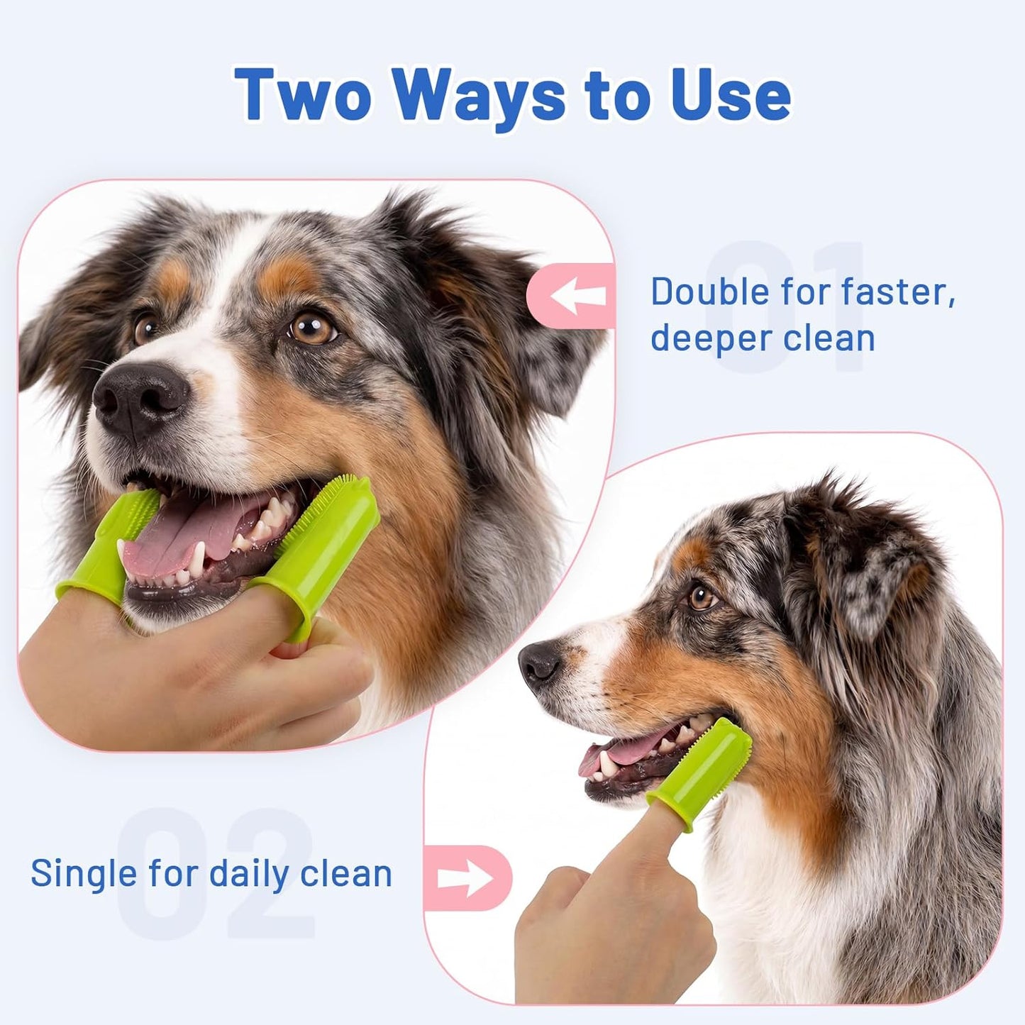 2-Pack Dog Finger Toothbrush, 180° Finger Toothbrush for Dogs Silicone, Dog Toothbrush for Teeth Cleaning & Dental Care, Dog Tooth Brushing Kit for Medium & Large Pets