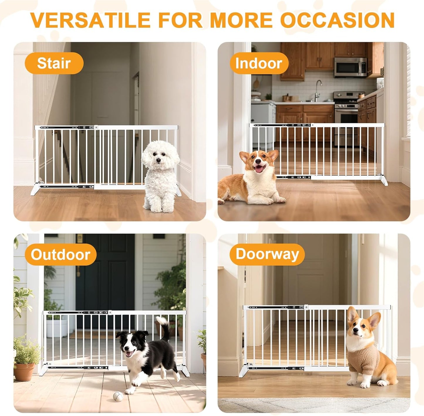 White Metal Dog Gate for Small Dogs - 13.3" Short Freestanding Puppy Gate with Retractable Sliding Rail, No Installation, Indoor/Outdoor Use, Foldable & Portable Pet Barrier