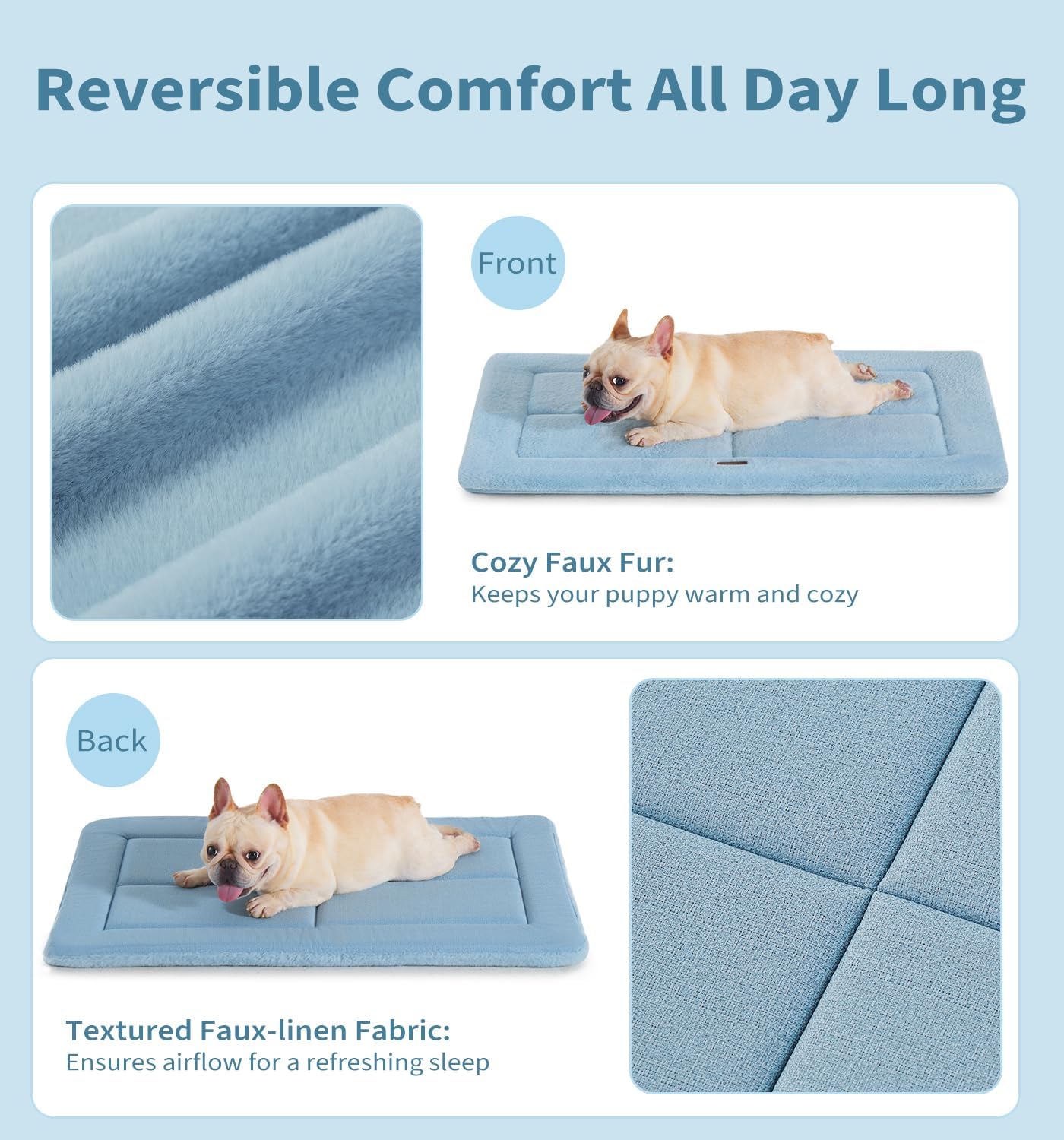 Made4Pets Dog Crate Pad Bed for Medium Large Dogs, Washable & Reversible, Anti-Slip Kennel Mat for Cozy Sleeping, Soft Fluffy Dog Bed for Indoor & Outdoor Use, 35"x23", Gray