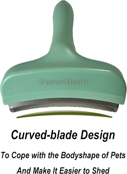 Pet Deshedding Tool with Curve Blade, Cat Grooming Brush, Tight V-shaped Teeth Shedding Comb for Cat and Dog (Pink, Large)