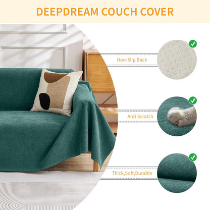 Deep Dream Cat-Scratch Resistant Couch Cover, Waterproof Sofa Cover for 3 Cushion Couch Washable, Pet Friendly Couch Protectors Anti Slip Thickened Love Seat Slipcovers for Pets, 71" x 118", Dark Grey