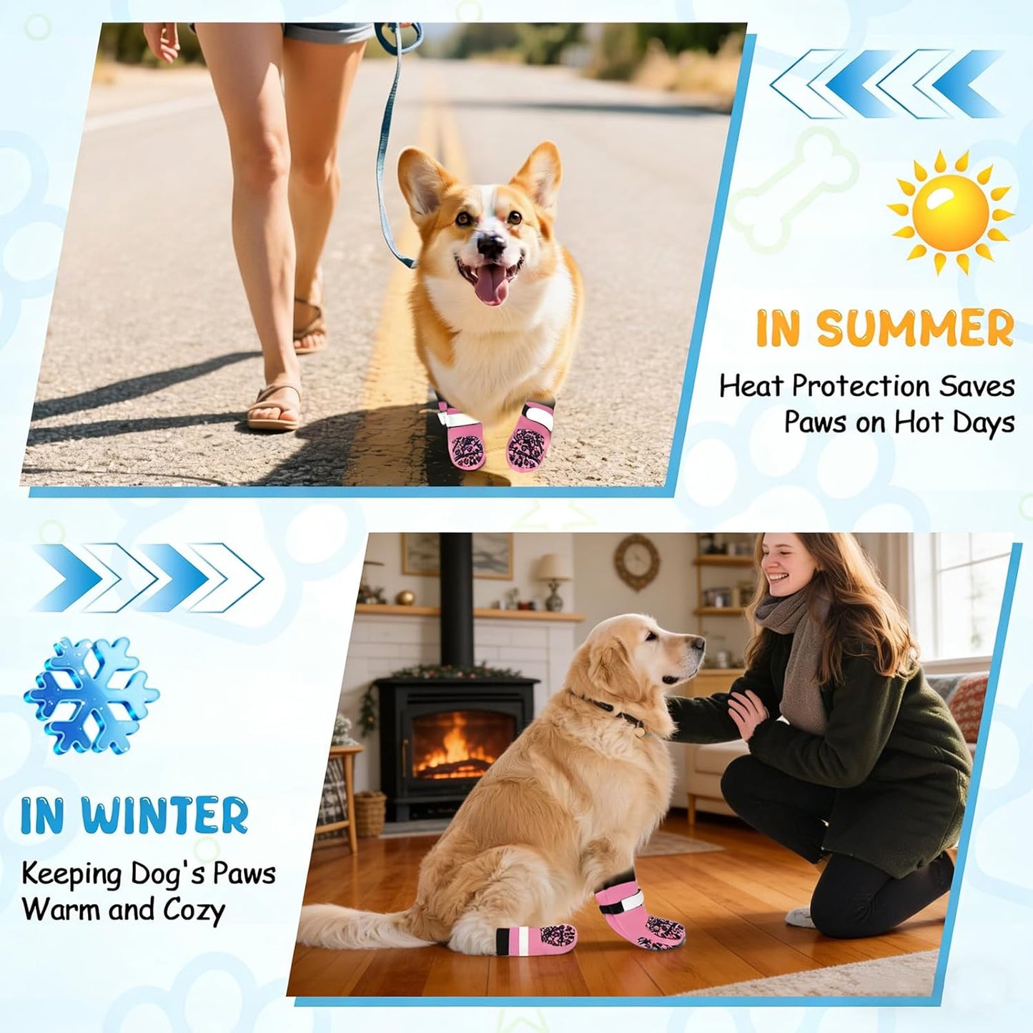 Dog Socks to Prevent Licking Paws, Anti Slip Dog Boots & Paw Protectors for Hardwood Floors, Toe Grips for Small Medium Large Senior Dogs, Dog Shoes for Hot/Cold Pavement(Blue Bone,L)
