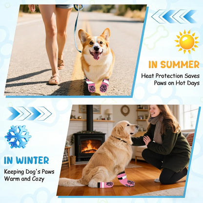 Dog Socks to Prevent Licking Paws, Anti Slip Dog Boots & Paw Protectors for Hardwood Floors, Toe Grips for Small Medium Large Senior Dogs, Dog Shoes for Hot/Cold Pavement(Blue Bone,L)