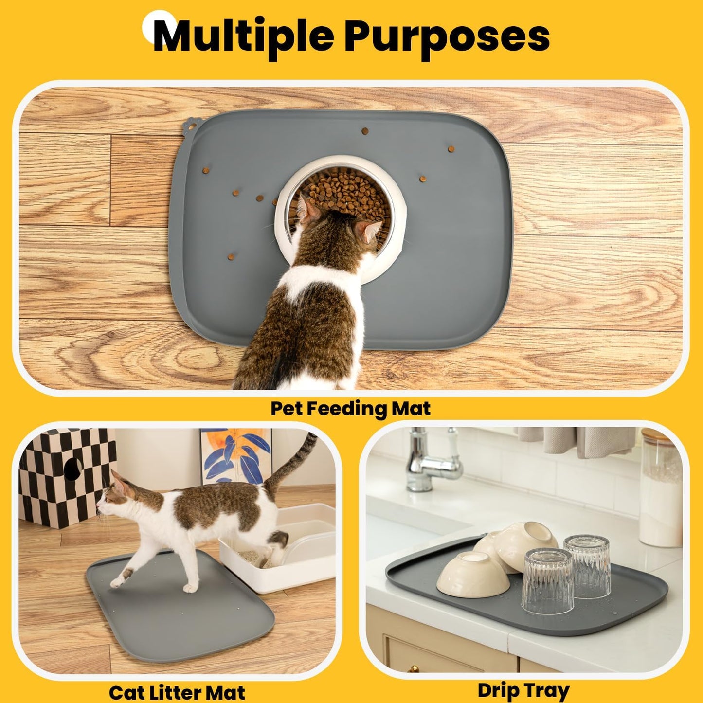 Conlun Dog Food Mat,1/2 Inch Raised Edges Cat Feeding Mat,BPA-Free Silicone Pet Mats for Floor Waterproof,Rubber Placemats for Food and Water Bowls(Natural Tan,18.9"x11.8")