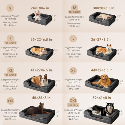 EHEYCIGA Orthopedic Dog Beds for Extra Large Dogs 44x32Inch, Waterproof Memory Foam XL Pet Bed with Sides, Non-Slip and Egg-Crate Foam Big Dog Couch Bed with Washable Removable Cover, Grey