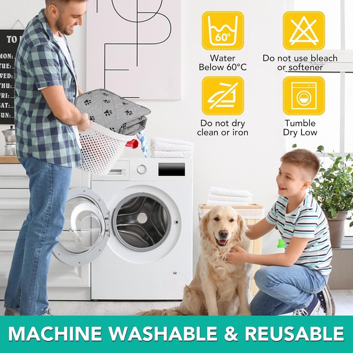 FURWEY 2 Pack Extra Large 72"X72" Washable Pee Pads for Dogs Super Absorbent Dog Training Pads Non-Slip Waterproof Pet Training Pads Mats Whelping Pads for Dogs Cats Puppy