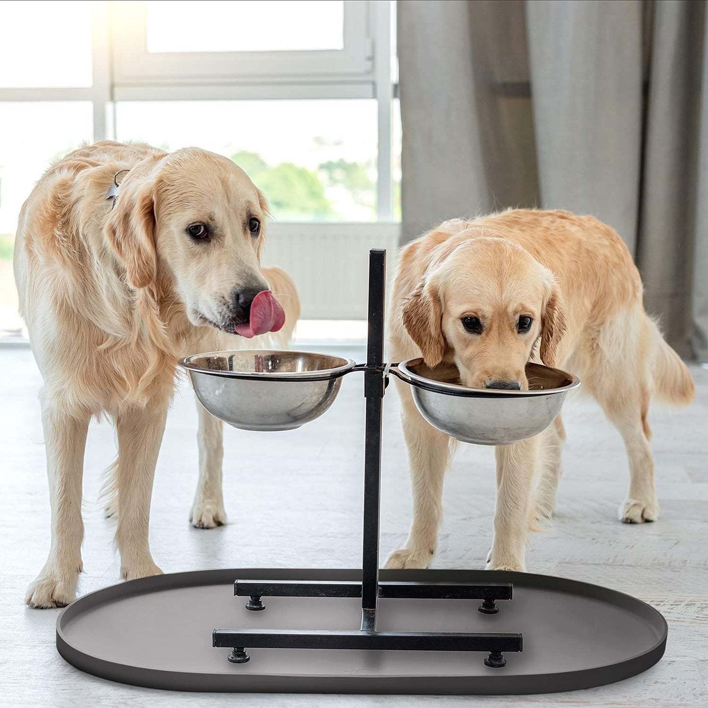 DogBuddy Dog Food Mat - Waterproof Dog Bowl Mat, Silicone Pet Mat for Food and Water Bowls, Nonslip Pet Feeding Mat with Edges, Dogs Food Mats for Floors, Puppy Supplies (Small, White Sand)