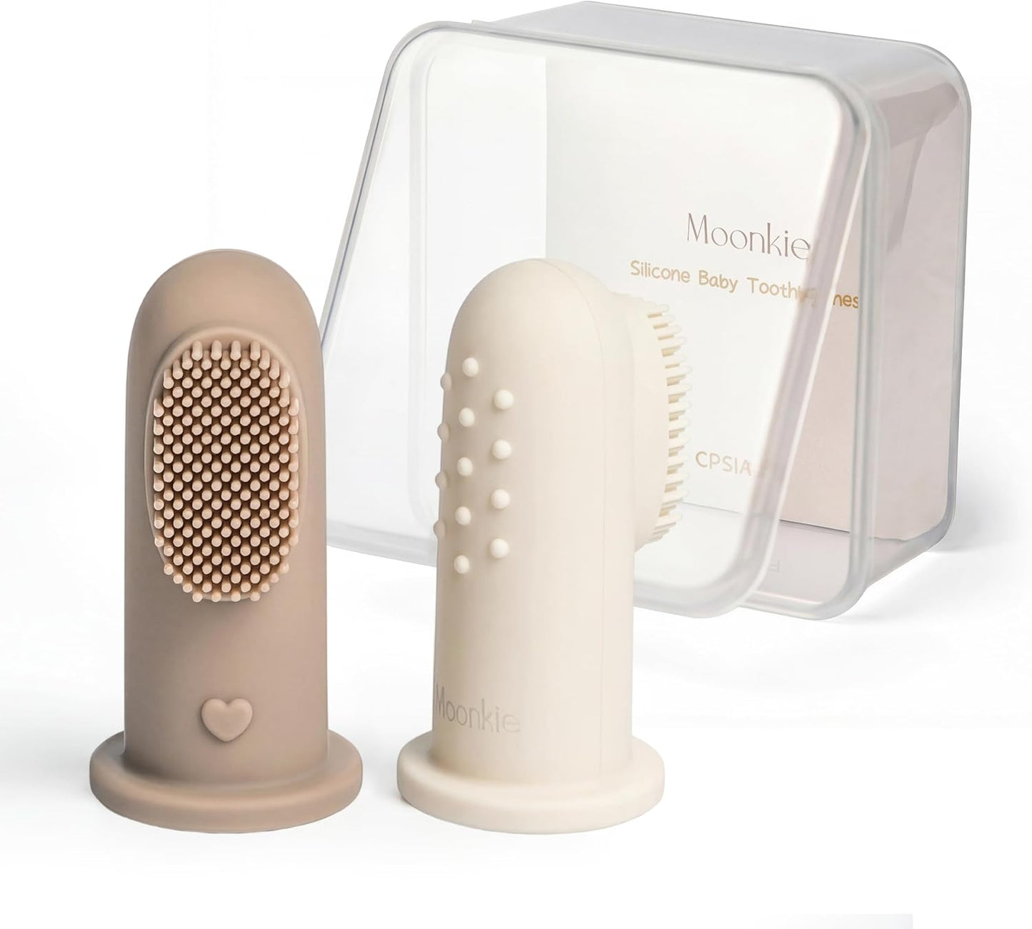 Moonkie Baby Finger Toothbrush Tongue Oral Cleaner Kit for 3 Months +, 3 Pcs (Clay/Ivory/Clay)