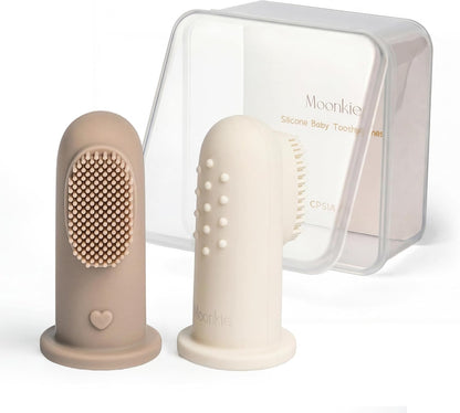 Moonkie Baby Finger Toothbrush Tongue Oral Cleaner Kit for 3 Months +, 3 Pcs (Clay/Ivory/Clay)