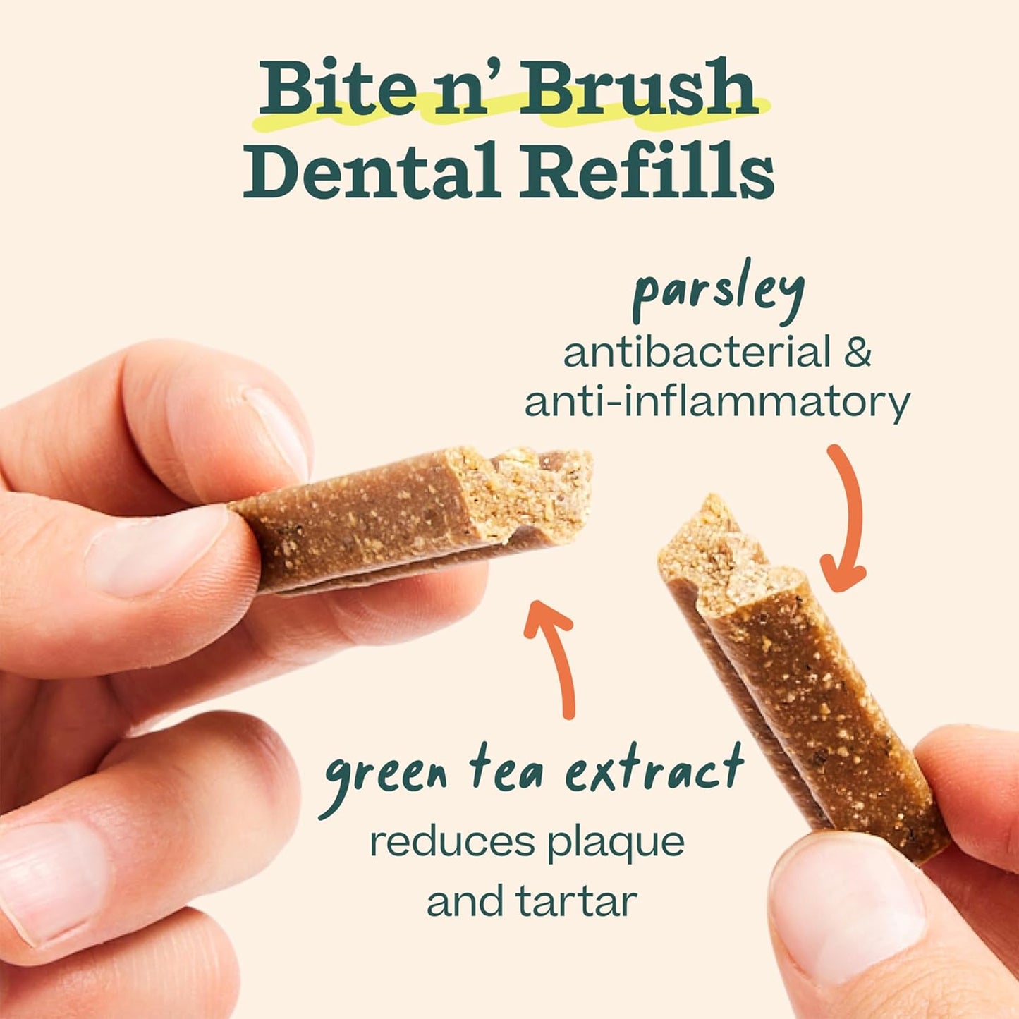 WOOF - Bite n' Brush Refills Treats for the Dog Toothbrush Toy - Scrub Plaque and Tartar from Your Dog's Teeth and Mouth - Dog Dental Sticks - 36 Refills - Beef - 2 Pack