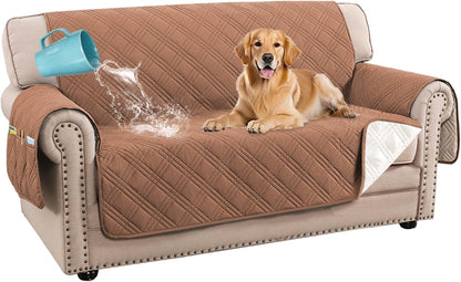 H.VERSAILTEX 100% Waterproof Slipcovers for Couches and Sofas Modern Pet Couch Cover Thick Soft Furniture Protector with Elastic Straps(Sofa, Lily Pad/Beige)