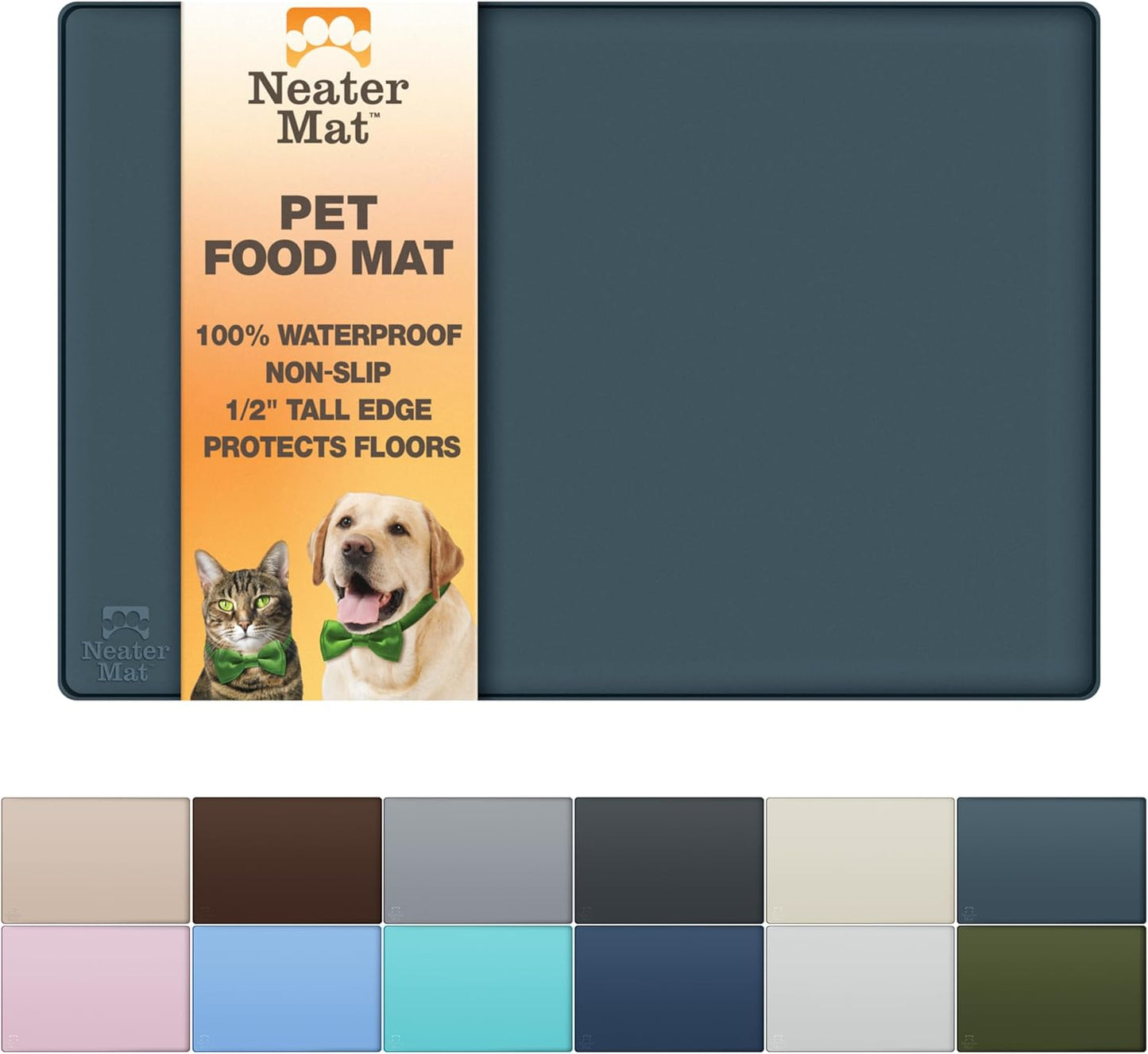 Neater Pet Brands Neater Mat Cat & Dog Food Mat, Waterproof & BPA-Free Silicone Placemat with Raised Edge for Under Food and Water Bowls, 19" x 12", Gunmetal Grey