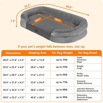 Dwanton Orthopedic Dog Bed for Medium Dogs with Gel Memory Foam, Waterproof Dog Sofa, Washable Pet Bed with Four Sided Bolster Cushion, Removable Cover & Non-Slip Bottom, 36", Dark Gray