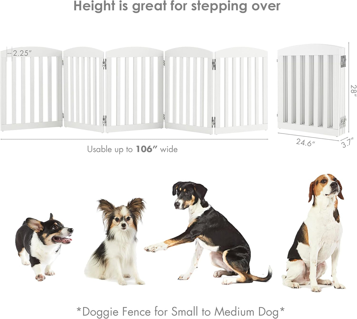 SPIRICH 96" Extra Wide 28" Tall Wooden Freestanding Foldable Dog Gate, Pet Gate Indoor, 4 Panels, White