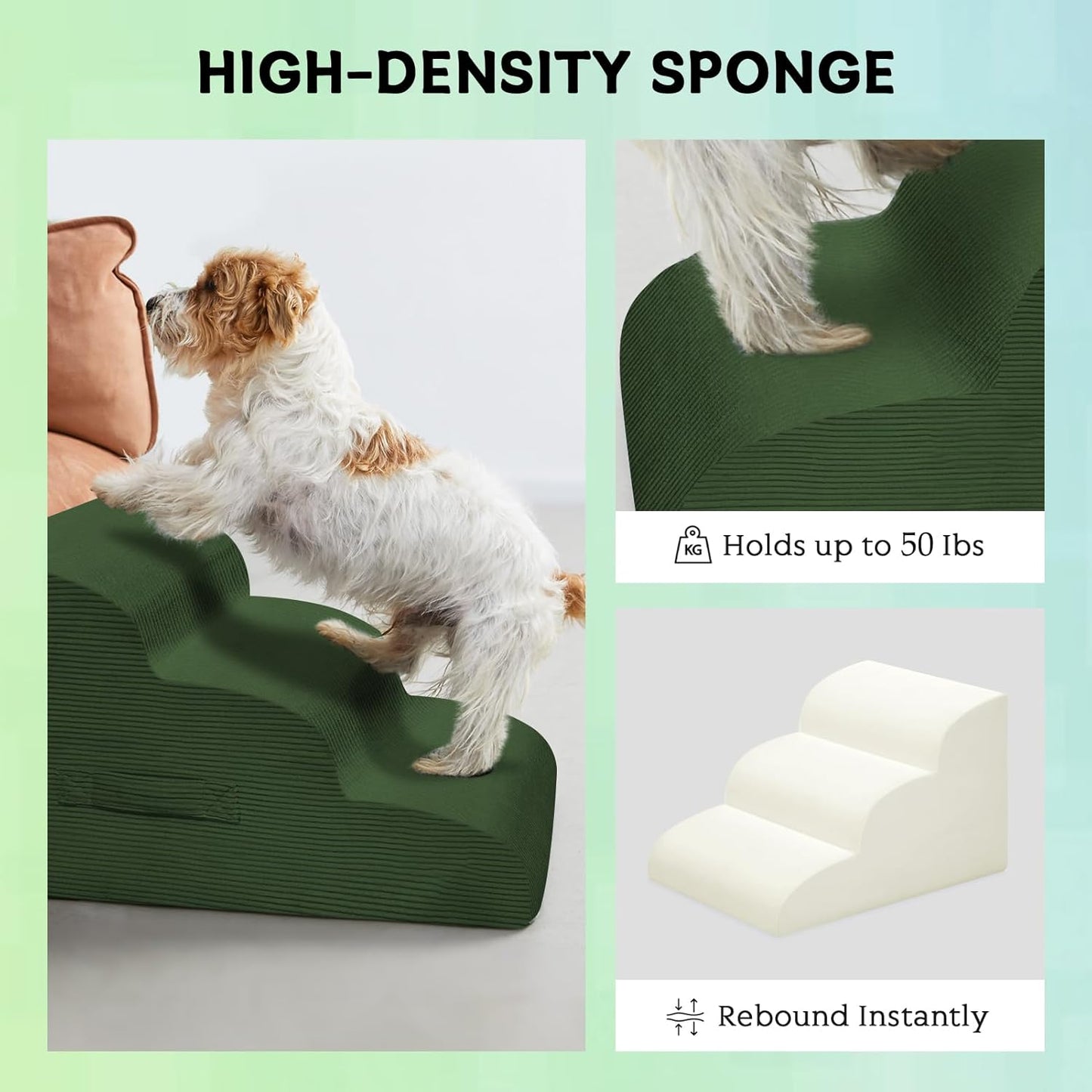 Mesa Lemon Dog Stairs & Steps for High Beds, 3 Steps High Density Foam Waterproof Dog Ramp for Small Dogs and Cats, Pet Stairs with Removable Washable Cover for Bed, Couch, Sofa and Car (H:16")