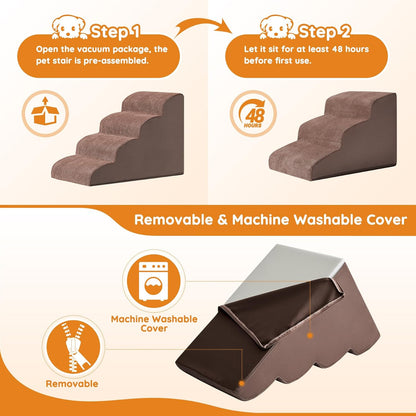 Dogs Steps for Bed, Dog Stairs for Small Dogs, 2-Step Dog Ramp for Bed, Couch, Sofa, and Chairs, Non-Slip Bottom Design, Cat Scratching, High Density Foam Portable Pet Step, Indoor, Grey