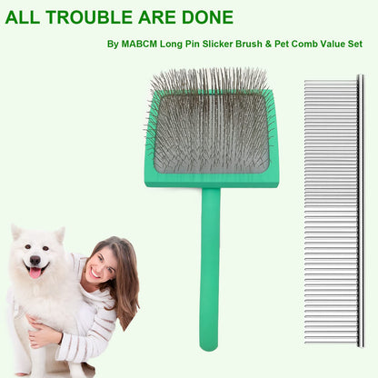 Slicker Ergonomic Wooden-Handle Long-Pin Brush for Poodles, Goldendoodles & Other Long-Haired Dogs (purple)