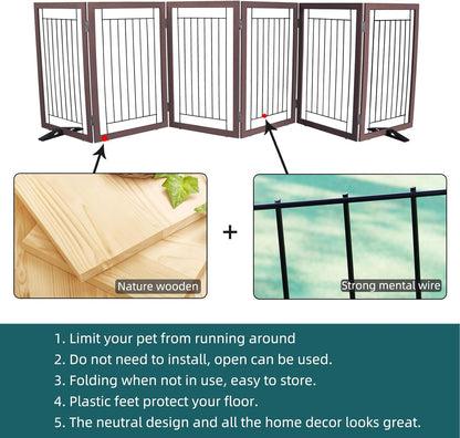 ZJSF Freestanding Dog Gate Indoor, Foldable Dog Fence for Doorways,Hallways or Stairs, Sturdy Wood Extra Wide Pet Gate with Support Feet,Black,24 "Height-3 Panels