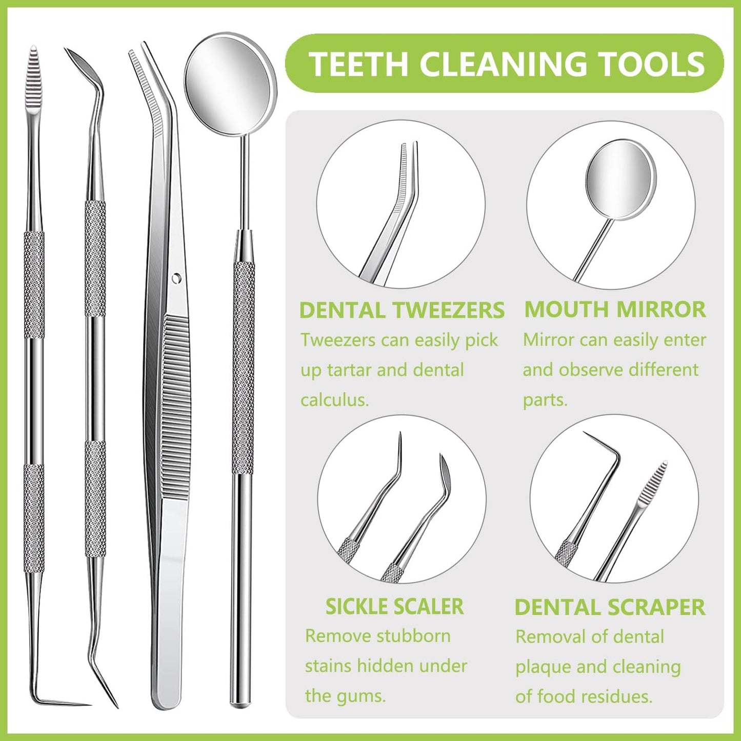 Dental Tools Pet Dog Teeth Cleaner Tool Kit, Stainless Steel Plaque Remover Dental Picks Tooth Tartar Scraper, Pets Oral Care Hygiene Set for Cats and Dogs Use with Case