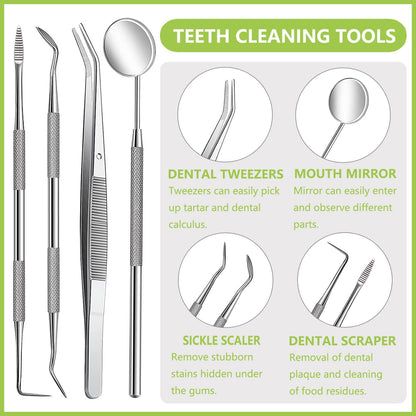 Dental Tools Pet Dog Teeth Cleaner Tool Kit, Stainless Steel Plaque Remover Dental Picks Tooth Tartar Scraper, Pets Oral Care Hygiene Set for Cats and Dogs Use with Case