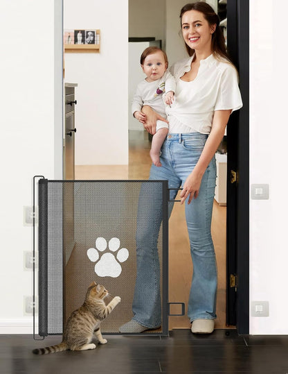 Retractable Mesh Pet Gate, Extra Tall 31'' Adjustable Width Up to 51/43 Inches for Doorways Stairs Hallways, Indoor Outdoor Dog Safety Barrier Net Panel (51'' Width)