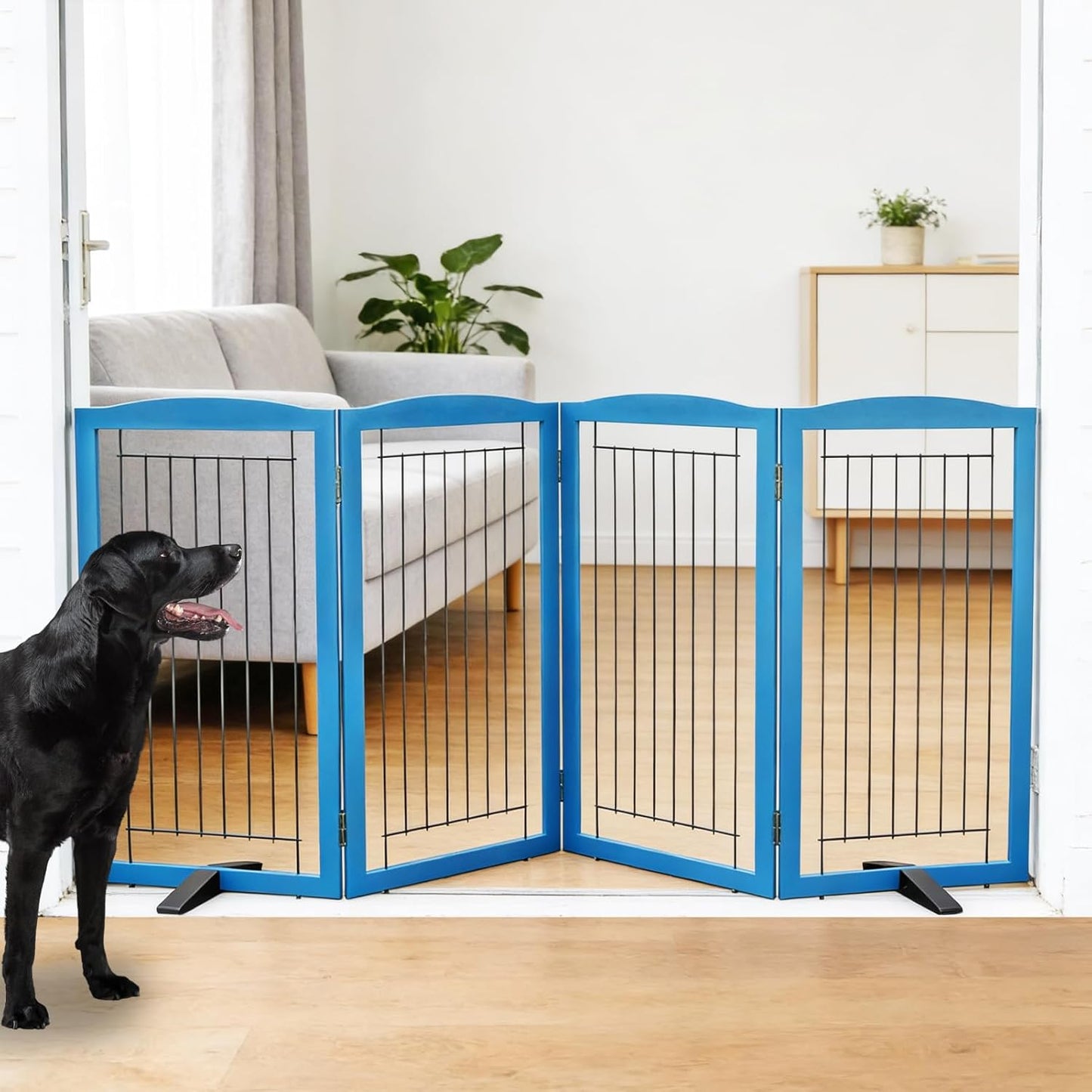 ZJSF Freestanding Dog Fence Indoor, Foldable Dog Gate for Doorways, Stairs or Hallways, Sturdy Wood Extra Wide Pet Gate with Support Feet for The House, White, 24 "Height-3 Panels