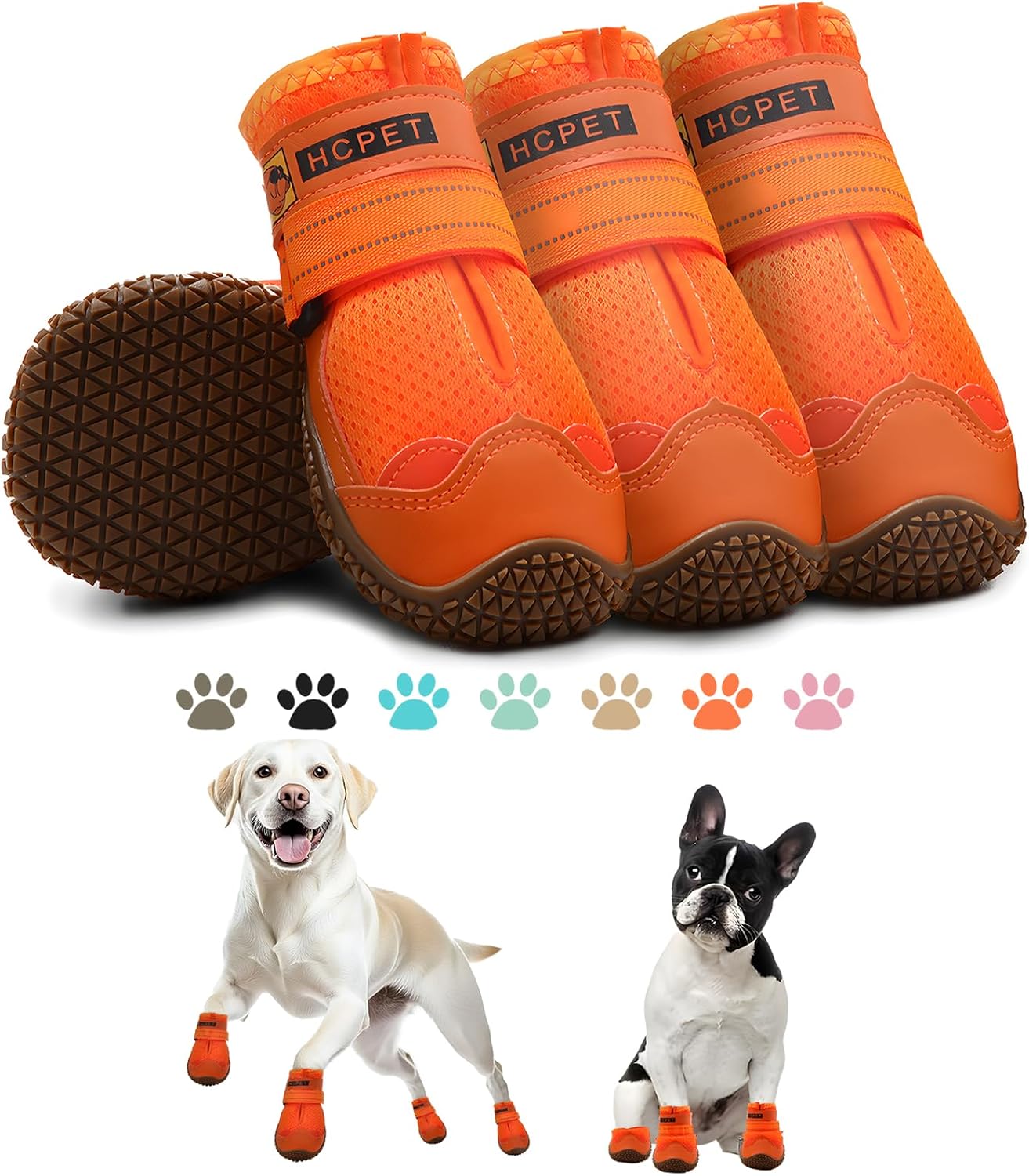 Hcpet Dog Shoes for Dogs, Dog Booties for Dogs, Anti-Slip Dog Boots & Paw Protectors for Hot Pavement Winter Snow Hiking with Reflective Straps Khaki Size 6, 4PCS