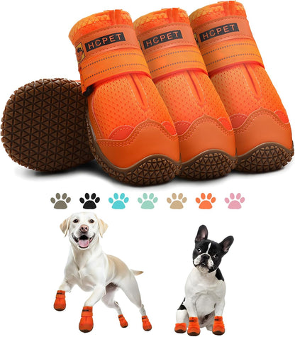 Hcpet Dog Shoes for Dogs, Dog Booties for Dogs, Anti-Slip Dog Boots & Paw Protectors for Hot Pavement Winter Snow Hiking with Reflective Straps Khaki Size 6, 4PCS