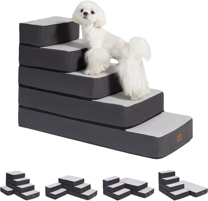 Garnpet 4-Step Adjustable Dog Stairs for Beds, Dog Steps for Small Dogs and Cats, Foldable Pet Stairs for Bed Climbing, Non-Slip Pet Step Indoor, Grey