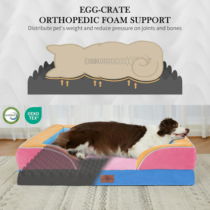 Comfort Expression Orthopedic Dog Bed for Extra Large Dogs 42x30 Inch, Waterproof Egg Crate Foam XL Pet Bed with Removable Bolsters, Dog Couch with Washable Cover & Non-Slip Bottom, Grey - Colors B
