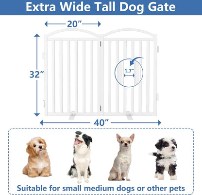 Malier Metal Freestanding Dog Gate, 32'' Height Outdoor Indoor Dog Fences, Extra Wide Foldable Puppy Gate for Stairs (Black, 【2 Panels】 40''W × 32''H)