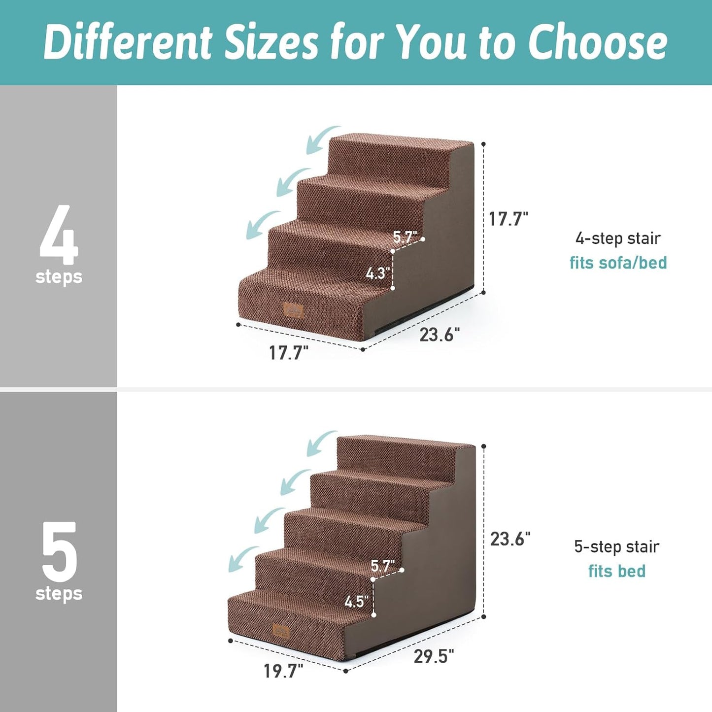 COZY KISS Dog Stairs for Small Dogs, 4 Tier Wider Pet Stairs for Couch and Beds, 17.7" H Non-Slip Dog Steps for Old Cats, Puppy, Small Medium Dogs, 17.7x23.6x17.7 inch, Beige
