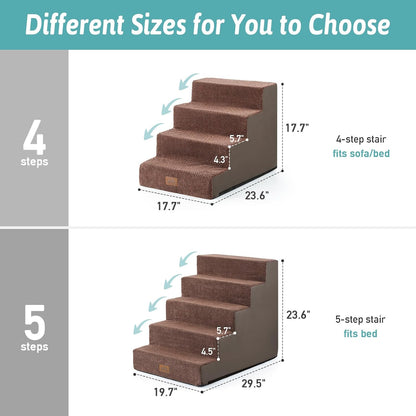 COZY KISS Dog Stairs for Small Dogs, 4 Tier Wider Pet Stairs for Couch and Beds, 17.7" H Non-Slip Dog Steps for Old Cats, Puppy, Small Medium Dogs, 17.7x23.6x17.7 inch, Beige