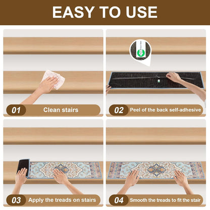 Non Slip Stair Treads for Wooden Steps Indoor, Dark Grey, 15pcs, 30"X8", Soft Carpet Mat, Machine Washable Boho Carpet Treads with Reusable Adhesive Backing, Safety Stair Tread for Dogs, Kids, Elders