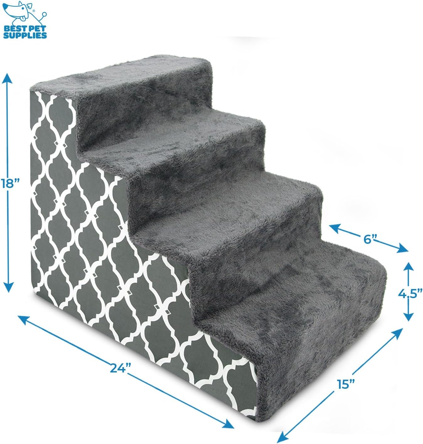 Best Pet Supplies Dog Stairs & Steps - Foam Steps for Small Dogs & Cats, Non-Slip Indoor Balanced Pet Step Support, Dog Ramp, No Assembly, Ash Gray Linen, 2-Step (12-inch Height)