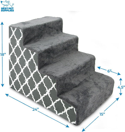 Best Pet Supplies Dog Stairs & Steps - Foam Steps for Small Dogs & Cats, Non-Slip Indoor Balanced Pet Step Support, Dog Ramp, No Assembly, Ash Gray Linen, 2-Step (12-inch Height)