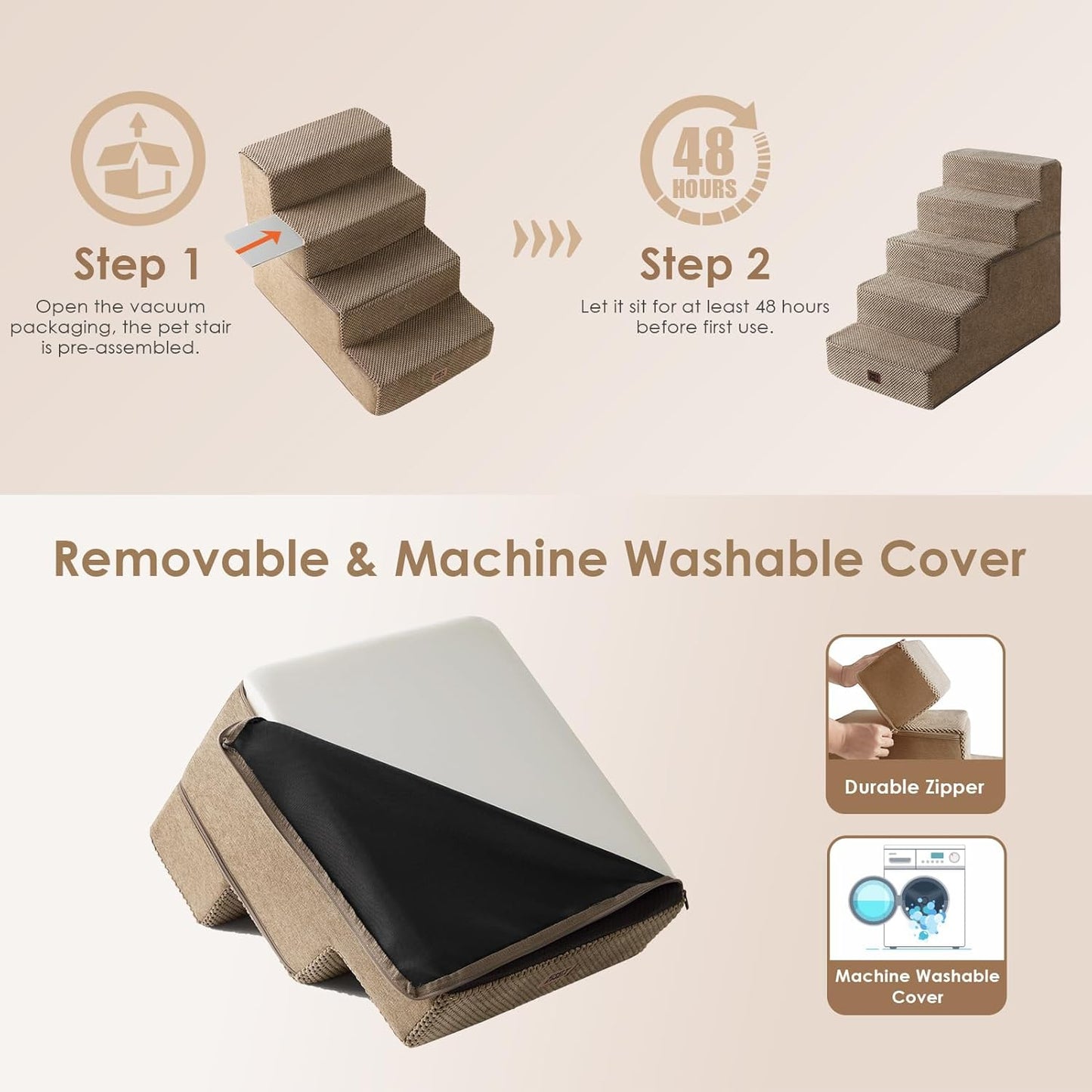 EHEYCIGA Dog Stairs for High Bed 22.5" H, 5-Step Dog Steps for Bed, Pet Steps for Small Dogs and Cats, Non-Slip Balanced Pet Ramp Indoor, Grey