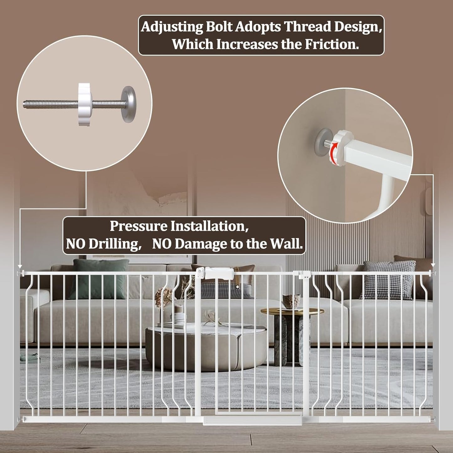 WAOWAO Baby Gate 71.65-85.03" Extra Wide Pressure Mounted Walk Through Swing Auto Close Safety Metal Black Toddler Kids Child Dog Pet Puppy for Stairs,Doorways,Kitchen