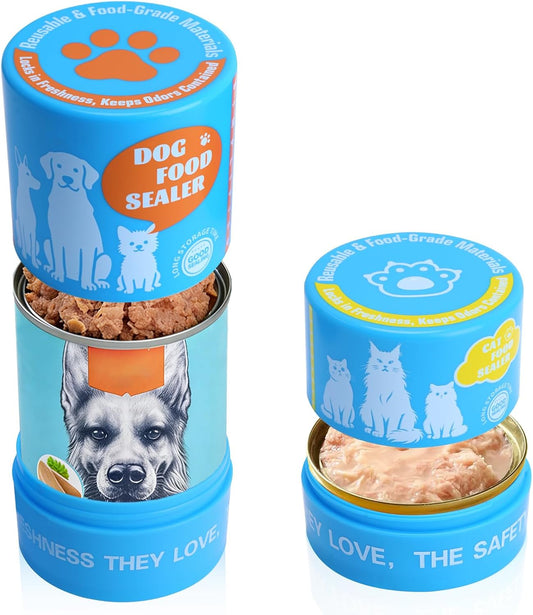 Canned Dog and Cat Food Storage（2pcs），Keeps Dog and cat Food Can Fresh in the Fridge-Reusable Airtight Can Cover Pet Food Sealer, Eliminates Odor, Easy to Use